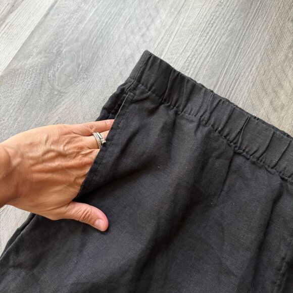 H&M Pull On Linen Pants Black Large Minimalist Classic Comfy - Picture 4 of 12